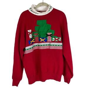 Vintage Christmas turtleneck sweatshirt Christmas tree gift ribbon design